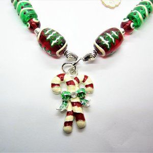 Candy Cane Pendant Necklace,glass bead necklace set,charm necklace,gift for wife
